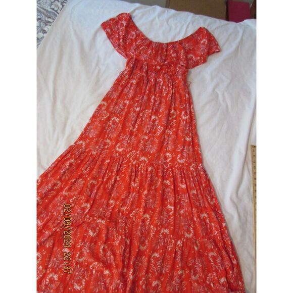 FLYING TOMATO SIZE M MAXI DRESS RED LINED FLORAL PRINT BOHO TIERED - Picture 1 of 7